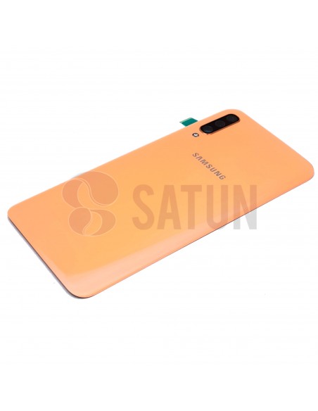 Tapa de batería Samsung Galaxy A50 naranja perspectiva. GH82-19229D