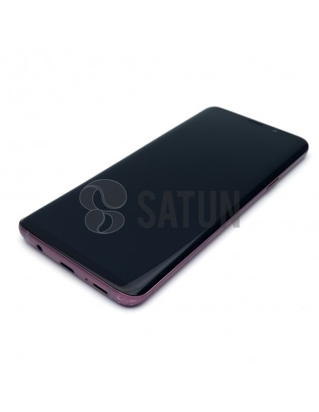 Pantalla con marco Samsung Galaxy S9 Plus morado en perspectiva. GH97-21691B y GH97-21692B