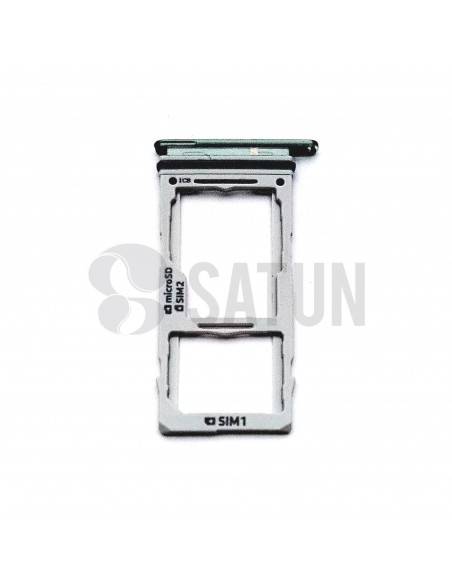 Bandeja dual SIM microSD Samsung Galaxy S10 verde frontal. GH98-43713E