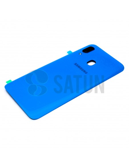 Tapa de batería Samsung Galaxy A40 azul perspectiva. GH82-19406C