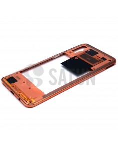 Carcasa intermedia Samsung Galaxy A50 naranja perspectiva. GH97-23209D
