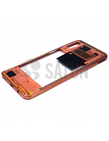 Carcasa intermedia Samsung Galaxy A50 naranja perspectiva. GH97-23209D