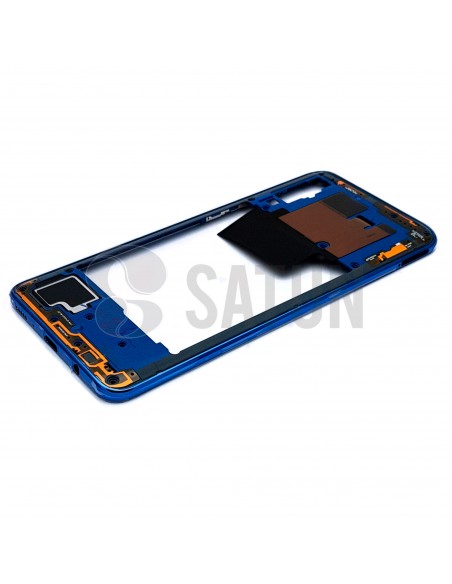Carcasa intermedia Samsung Galaxy A70 azul perspectiva. GH97-23445C