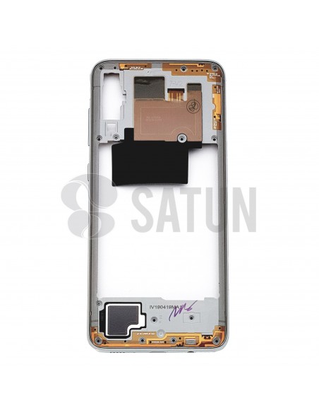 Carcasa intermedia Samsung Galaxy A70 blanco frontal. GH97-23445B