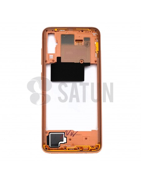 Carcasa intermedia Samsung Galaxy A70 naranja frontal. GH97-23445D