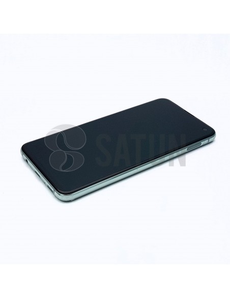 Pantalla Samsung Galaxy S10e verde perspectiva. GH82-18836E. GH82-18852E.