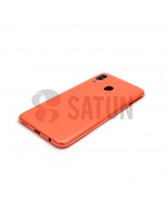 Carcasa trasera Samsung Galaxy A20e naranja vista en perspectiva. GH82-20125D