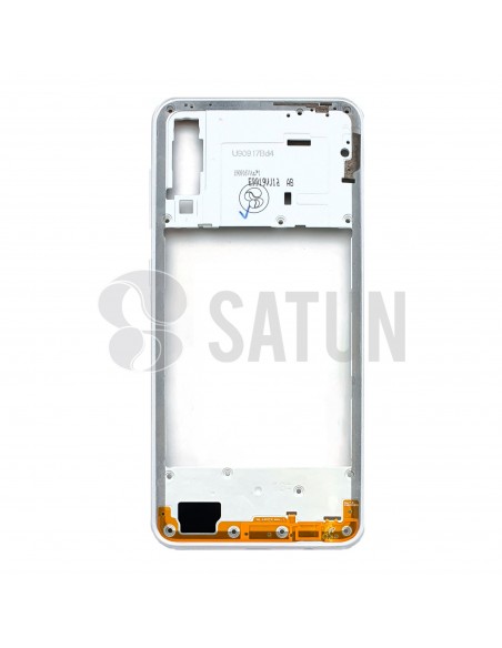 GH98-44765D. Carcasa intermedia Samsung Galaxy A30s blanco frontal.